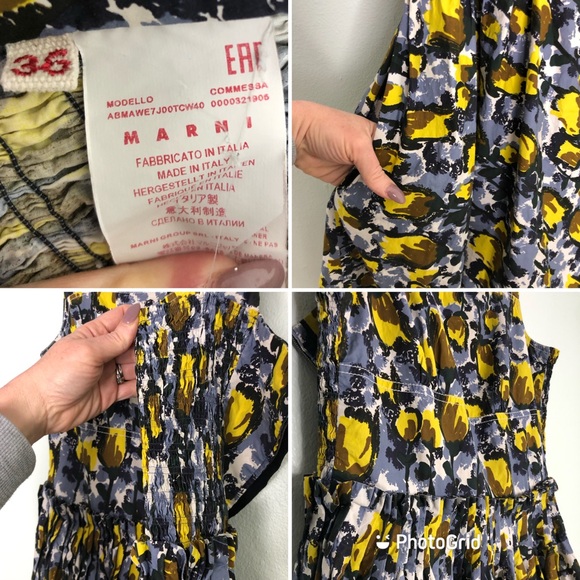 Marni Citrus Full Skirt Midi Dress Square Neck Fit Flare - Picture 7 of 16